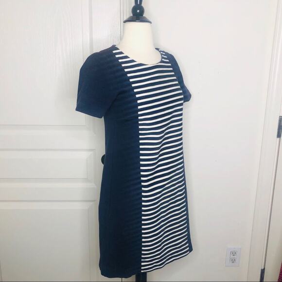 J Crew Stripe Knit Shift Dress Navy Blue Ivory Cream exposed zipper - Picture 6 of 8